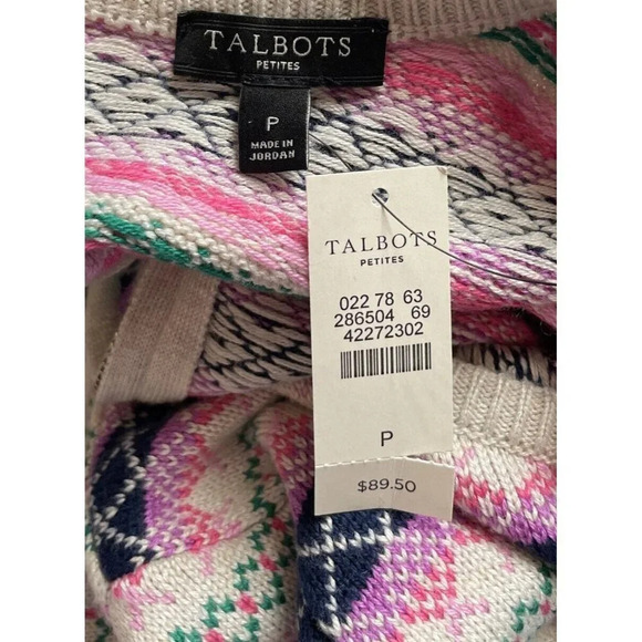 Talbots Pink Purple Argyle Sweater Back Zip Rayon Nylon Cotton Petite P NEW - Picture 3 of 4